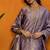 Lavender printed silk blend stitched readymade suit