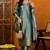 Teal printed silk blend stitched readymade suit