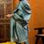 Teal printed silk blend stitched readymade suit