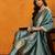 Teal printed silk blend stitched readymade suit