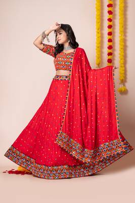 Red Navratri Special Traditional Semi-Stitched Lehenga Choli 1