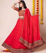 Red Navratri Special Traditional Semi-Stitched Lehenga Choli