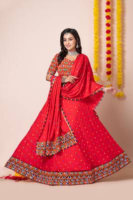 Red Navratri Special Traditional Semi-Stitched Lehenga Choli 2