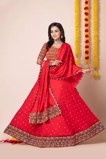 Red Navratri Special Traditional Semi-Stitched Lehenga Choli