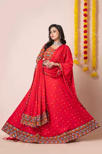 Red Navratri Special Traditional Semi-Stitched Lehenga Choli