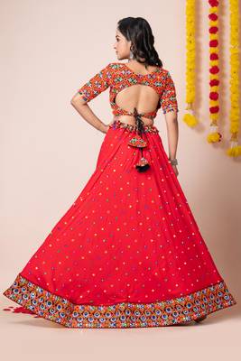 Red Navratri Special Traditional Semi-Stitched Lehenga Choli 4