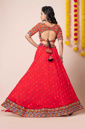 Red Navratri Special Traditional Semi-Stitched Lehenga Choli