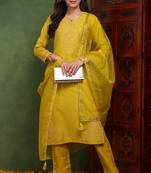 Yellow plain silk blend stitched readymade suit