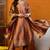 Brown printed silk blend stitched readymade suit