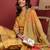 Mustard printed silk blend stitched readymade suit