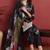Black printed silk blend stitched readymade suit