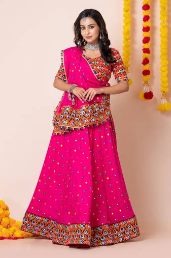Pink Navratri Special Traditional Semi-Stitched Lehenga Choli