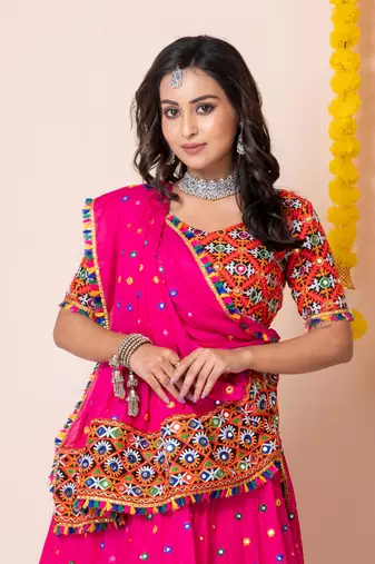 Pink Navratri Special Traditional Semi-Stitched Lehenga Choli