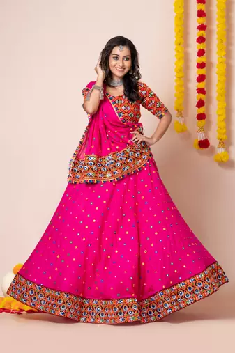 Pink Navratri Special Traditional Semi-Stitched Lehenga Choli