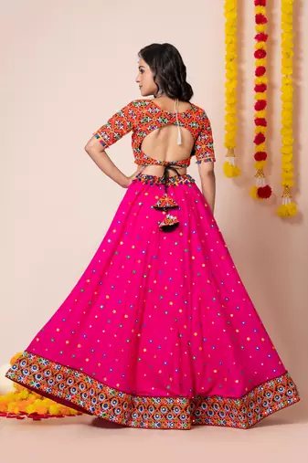 Pink Navratri Special Traditional Semi-Stitched Lehenga Choli