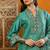 Teal embroidered silk blend stitched readymade suit