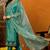 Teal embroidered silk blend stitched readymade suit