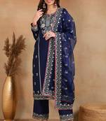 Blue plain silk blend stitched readymade suit