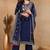 Blue plain silk blend stitched readymade suit