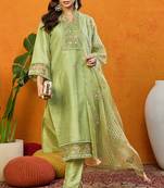 Green embroidered silk blend stitched readymade suit
