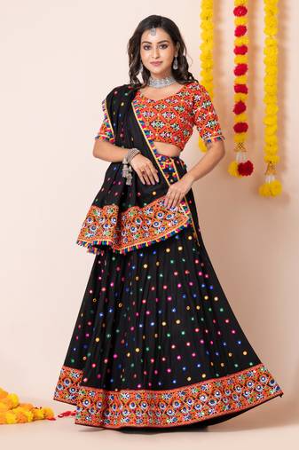 Black Navratri Special Traditional Semi-Stitched Lehenga Choli