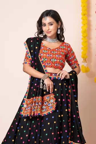Black Navratri Special Traditional Semi-Stitched Lehenga Choli