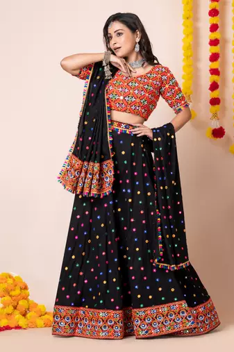 Black Navratri Special Traditional Semi-Stitched Lehenga Choli