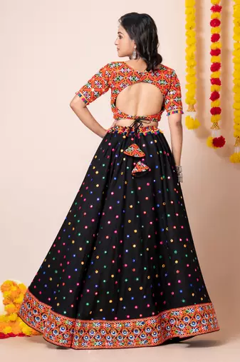 Black Navratri Special Traditional Semi-Stitched Lehenga Choli