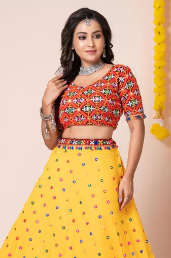 Yellow Embroidered Navratri Lehenga Choli