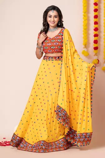 Yellow Embroidered Navratri Lehenga Choli