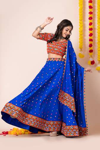 Blue Navratri Special Traditional Semi-Stitched Lehenga Choli