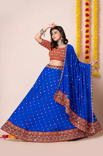 Blue Navratri Special Traditional Semi-Stitched Lehenga Choli