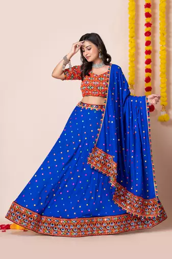 Blue Navratri Special Traditional Semi-Stitched Lehenga Choli