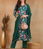 Green printed polyester stitched readymade suit