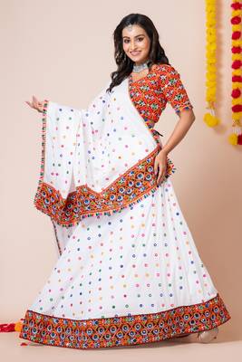 White Navratri Special Traditional Semi-Stitched Lehenga Choli 1
