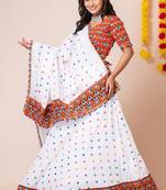 White Navratri Special Traditional Semi-Stitched Lehenga Choli