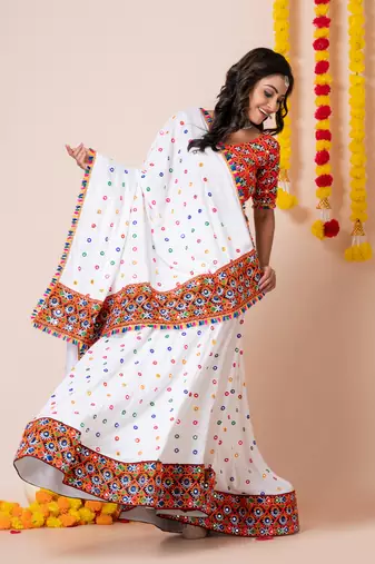 White Navratri Special Traditional Semi-Stitched Lehenga Choli