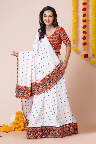 White Navratri Special Traditional Semi-Stitched Lehenga Choli