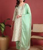 Green embroidered viscose rayon stitched readymade suit