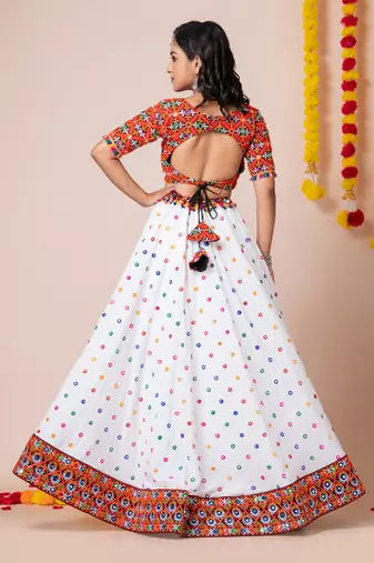 White Navratri Special Traditional Semi-Stitched Lehenga Choli