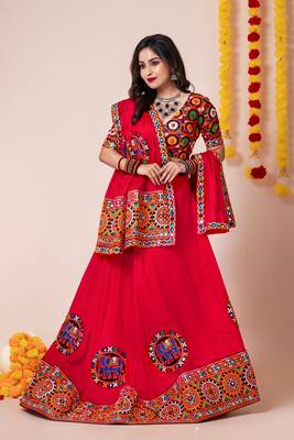 Red Navratri Special Traditional Semi-Stitched Lehenga Choli 1