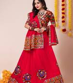 Red Navratri Special Traditional Semi-Stitched Lehenga Choli