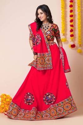 Red Navratri Special Traditional Semi-Stitched Lehenga Choli 2