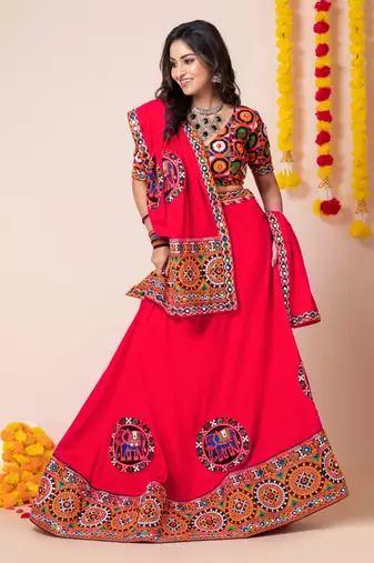 Red Navratri Special Traditional Semi-Stitched Lehenga Choli
