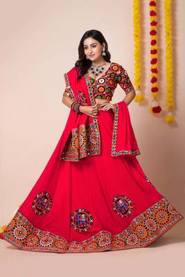 Red Navratri Special Traditional Semi-Stitched Lehenga Choli 3