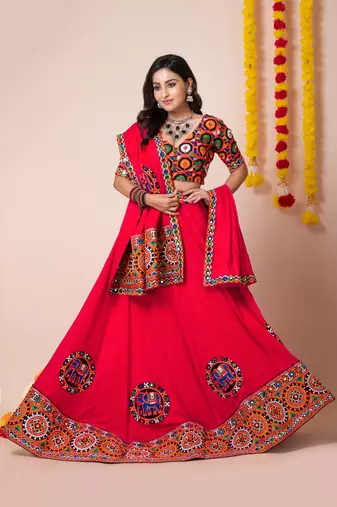 Red Navratri Special Traditional Semi-Stitched Lehenga Choli