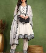 White embroidered silk blend stitched readymade suit