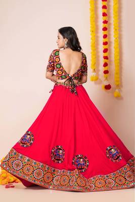Red Navratri Special Traditional Semi-Stitched Lehenga Choli 4