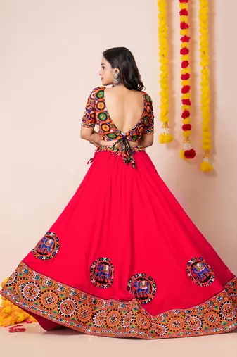 Red Navratri Special Traditional Semi-Stitched Lehenga Choli