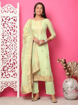 pista green silk jacquard dress material 1